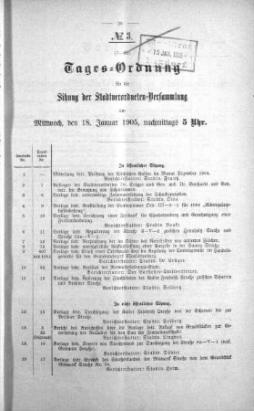 Tages-Ordnung, 18. Januar 1905