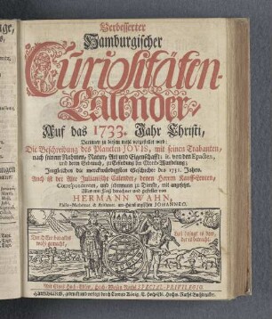 1733: Verbesserter hamburgischer Curiositäten-Calender