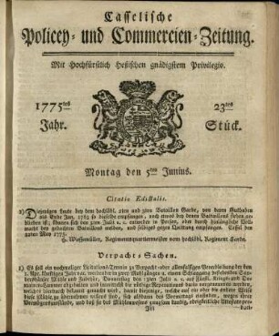 23tes Stueck, Montag den 5ten Junius 1775