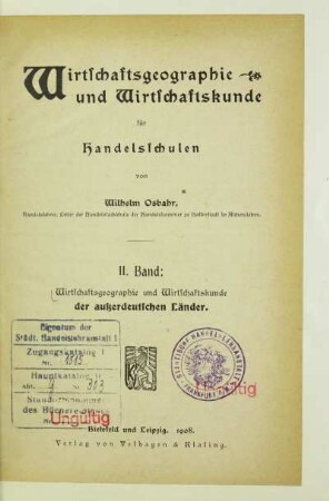 Bd. 2: Wirtschaftsgeographie und Wirtschaftskunde der außerdeutschen Länder
