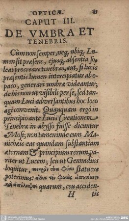 Caput III. De umbra et tenebris.