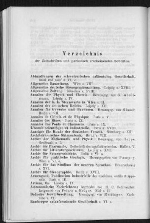 Verzeichnis der Zeitschriften und periodisch erscheinenden Schriften