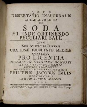 Dissertatio Inauguralis Chemico-Medica De Soda Et Inde Obtinendo Peculiari Sale