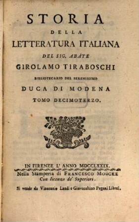 Storia Della Letteratura Italiana. 13