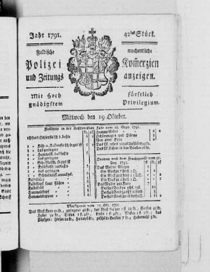42tes Stück., Ausgabe vom 19. Oktober 1791