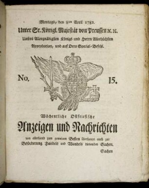 No. 15. Montags, den 8ten April 1782