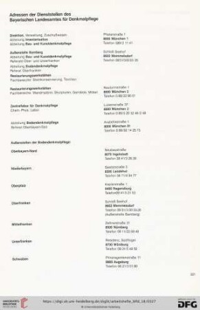Adressen der Dienststellen des Bayerischen Landesamtes für Denkmalpflege