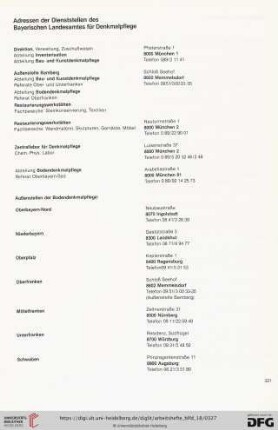 Adressen der Dienststellen des Bayerischen Landesamtes für Denkmalpflege