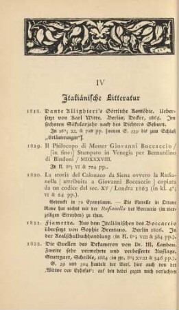 IV. Italiänische Litteratur