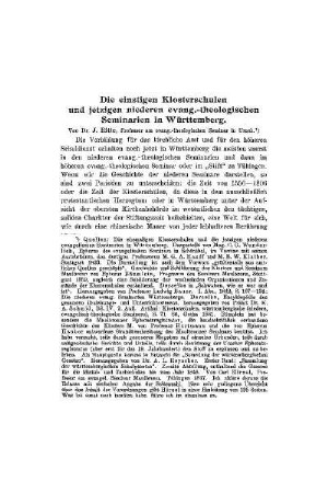 Die einstigen Klosterschulen und jetzigen niederen evang.-theologischen Seminarien in Württemberg