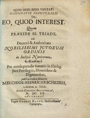 Disputatio Inauguralis De Eo, Quod Interest