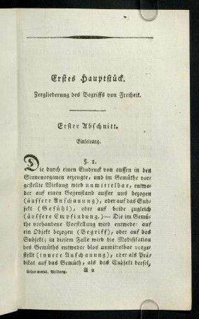 3-178, Erstes Hauptstück. Zergliederung des Begriffs von Freiheit