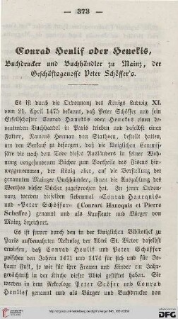 1: Conrad Henlif oder Henekis : Buchdrucker und Buchhändler zu Mainz, der Geschäftsgenosse Peter Schöffer's