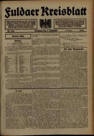 Zweite Ausgabe vom Samstag, den 05. Dezember 1914.
