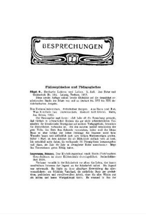 Besprechungen : Philosophisches und Pädagogisches