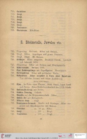 E. Edelmetalle, Juwelen etc. (Nr. 723-961)