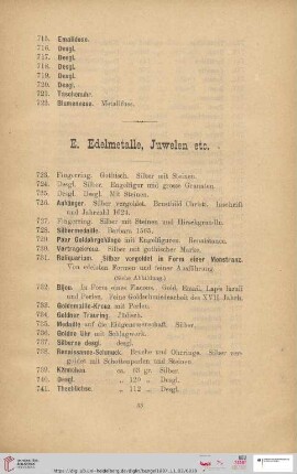 E. Edelmetalle, Juwelen etc. (Nr. 723-961)