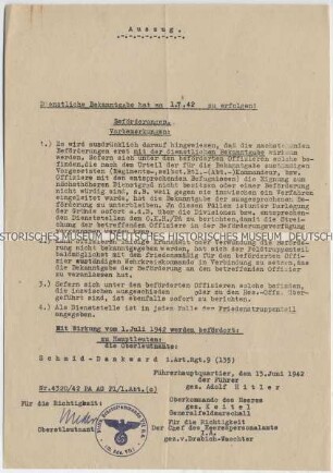 Schreiben des Stellvertretenden Generalkommandos des VII. Armee-Korps zur Beförderung eines Oberleutnants des Artillerie-Regiments 9 zum Hauptmann (Abschrift)