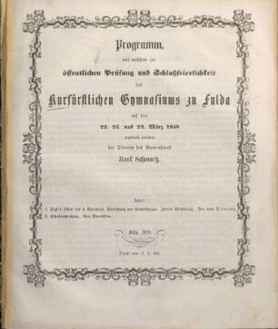1858: Programm ... des Kurfürstlichen Gymnasiums zu Fulda