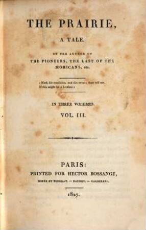 The prairie : a tale ; in three volumes. 3