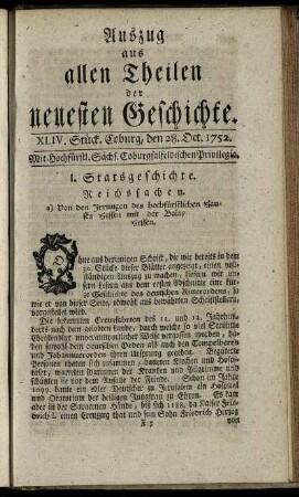 XLIV. Stück. Coburg, den 28. Oct. 1752.