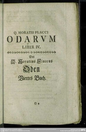 Q. Horatii Flacci Odarum Liber IV.