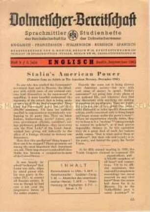 Dolmetscher-Bereitschaft Sprachmittler Studienhefte, Englisch, Jahrgänge 1942-1944