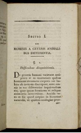 Sectio I. De Hominis A Ceteris Animalibus Differentia. §. 1. [bis] § 21.