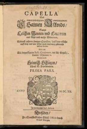 Psalmen Davids Sampt Etlichen Moteten und Concerten ... Capella Prima Pars