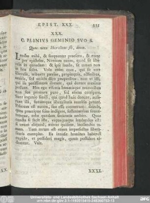 XXX. C. Plinius Geminio So S. Quae vera liberalitas sit, docet.