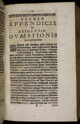 Examen Appendicis, & Resolutio Quaestionis in ea propositæ.