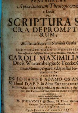 Pentadecas aphorismorum theologicorum e loco de Scriptura sacra depromptorum