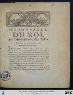 Ordonnance du Roi, sur l'administration de la Justice.