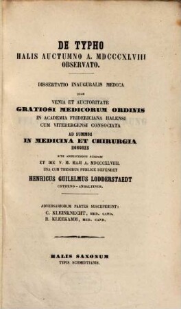 De typho Halis auctumno a 1848 observato