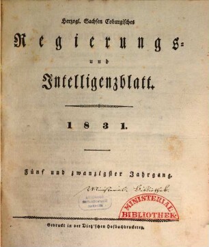 Herzogl.-Sachsen-Coburgisches Regierungs- und Intelligenzblatt. 1831 = Jg. 25