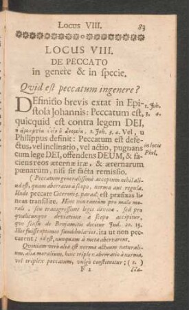 Locus VIII. De Peccato in genere & in specie