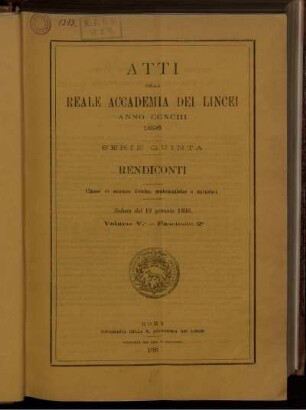 Seduta del 19 gennaio 1896. Volume V. - Fascicolo 2.