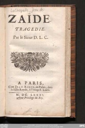 Zaïde : Tragedie