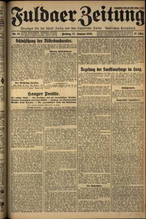 Erste Ausgabe vom Freitag, den 17. Januar 1930.