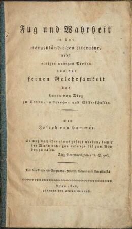 Fug und Wahrheit in der morgenländischen Literatur