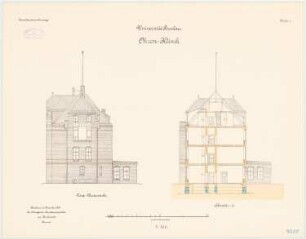Universität Breslau Klinische Neubauten. Ohrenklinik: Querschnitt Nordwestansicht 1:100