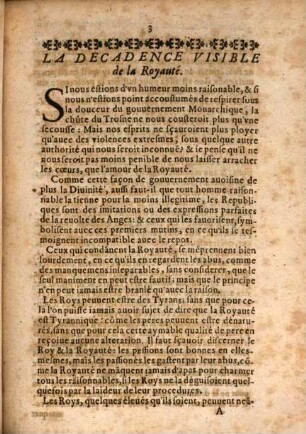 La Decadence Visible De La Royavté, reconnue par cinq marques infaillibles