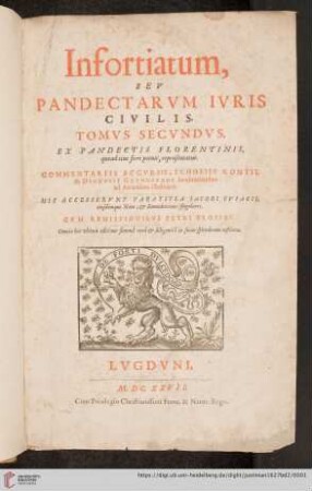 Band 2: Corpus Ivris Civilis Ivstinianei: Infortiatvm, Sev Pandectarvm Ivris Civilis