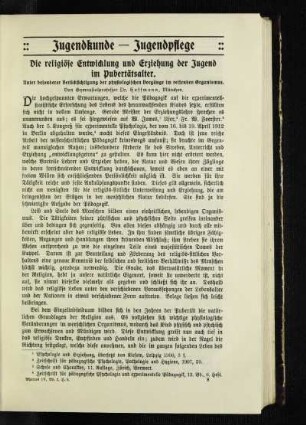 ¬Die¬ religiöse Entwickung und Erziehung der Jugend im Pubertätsalter : unter besonderer Berücksichtigung der physiologischen Vorgänge im reifenden Organismus