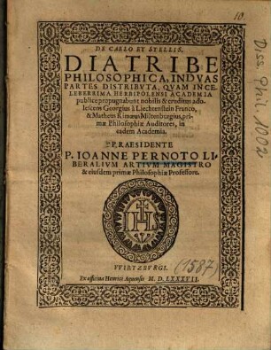 De caelo et stellis : diatribe philosophica, in duas partes distributa