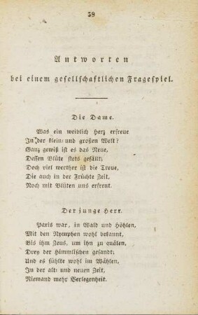 Antworten bei einem gesellschaftlichen Fragespiel.