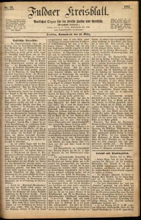 Erste Ausgabe vom Samstag, den 18. März 1882.
