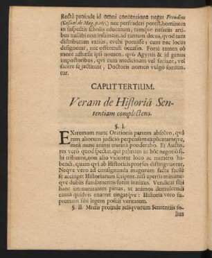 Caput Tertium. Veram de Historia Sententiam complectens.