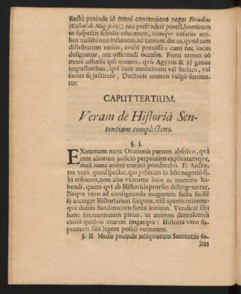 Caput Tertium. Veram de Historia Sententiam complectens.