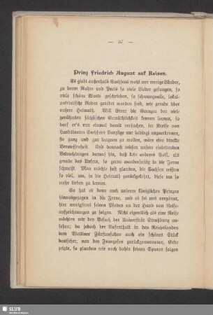 Prinz Friedrich August auf Reisen